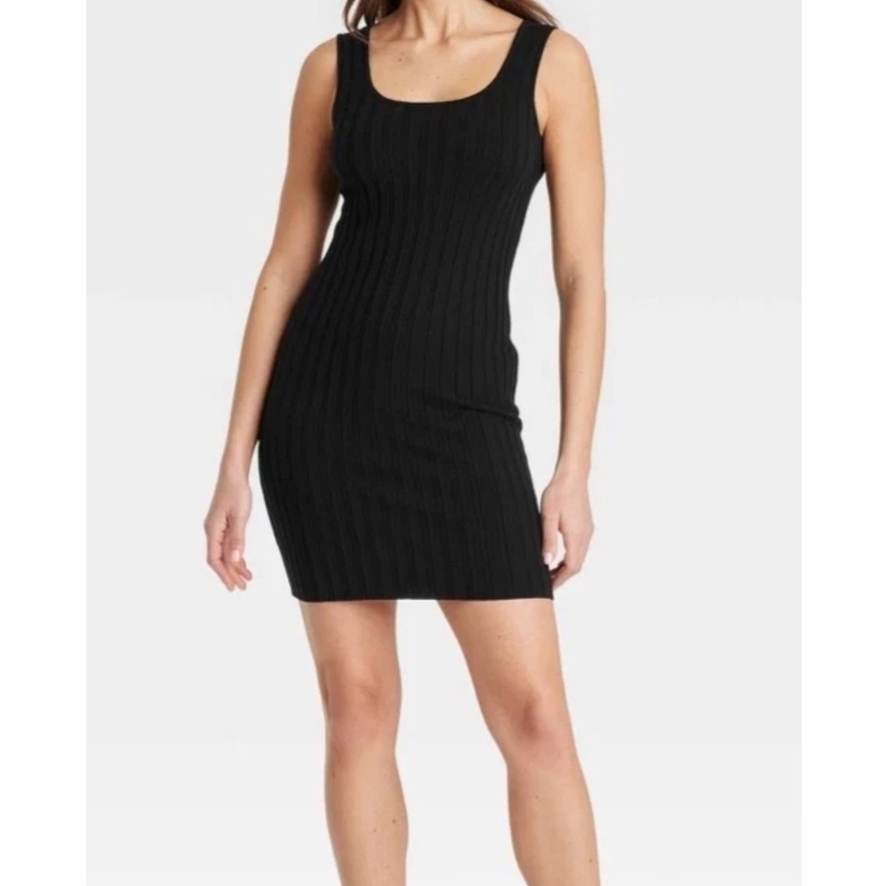 A New Day Womens Ribbed Knit Scoop Neck Sleeveless Mini Dress Black M NEW